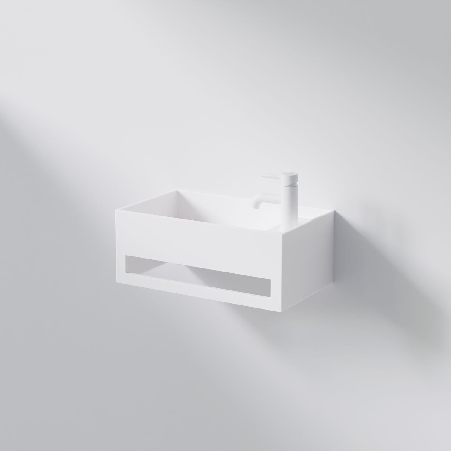 Steinberg Square Solid Surface Wall Mount Washbasin Tap Hole Right-side (Matt White 500mm x 300mm x 200mm)