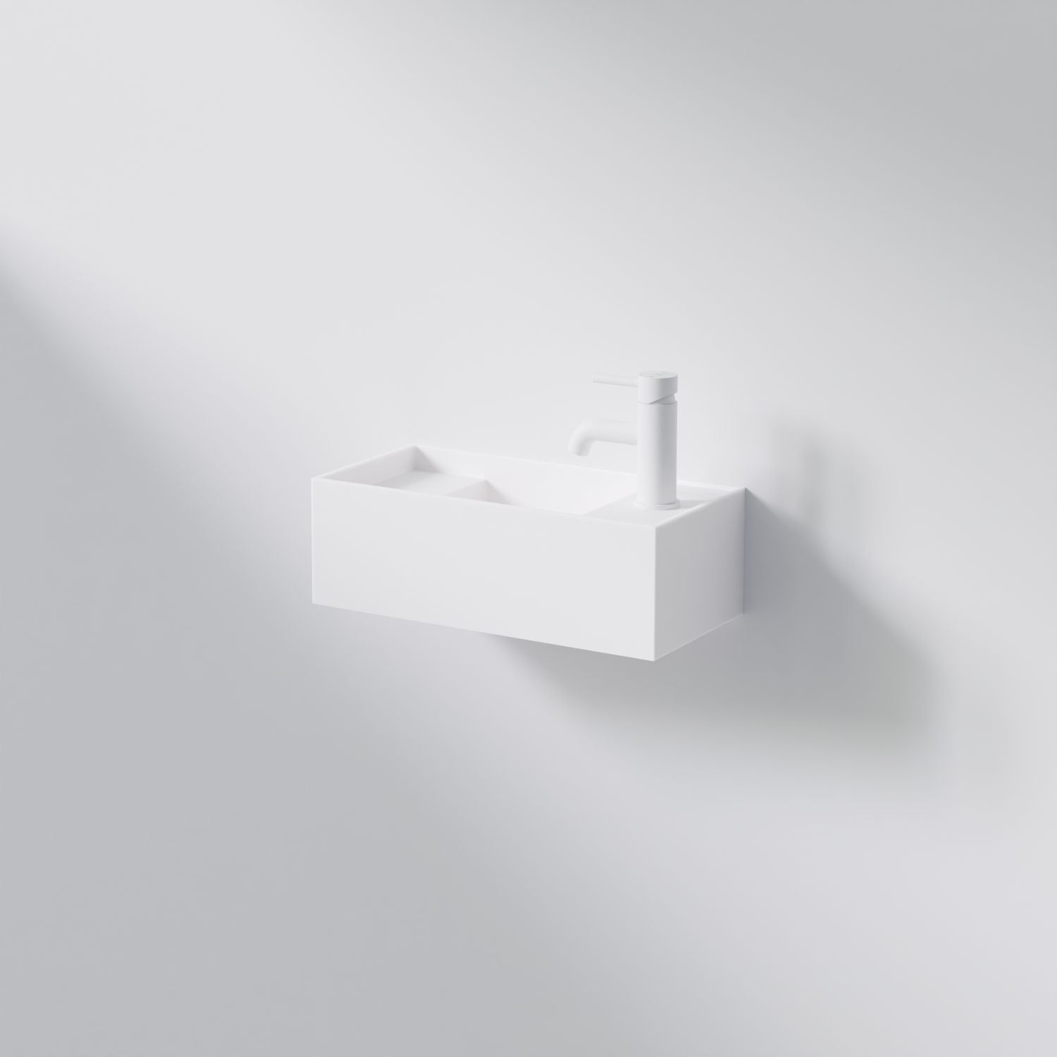 Steinberg Square Solid Surface Wall Mount Washbasin (Matt White 450mm x 220mm x 150mm)