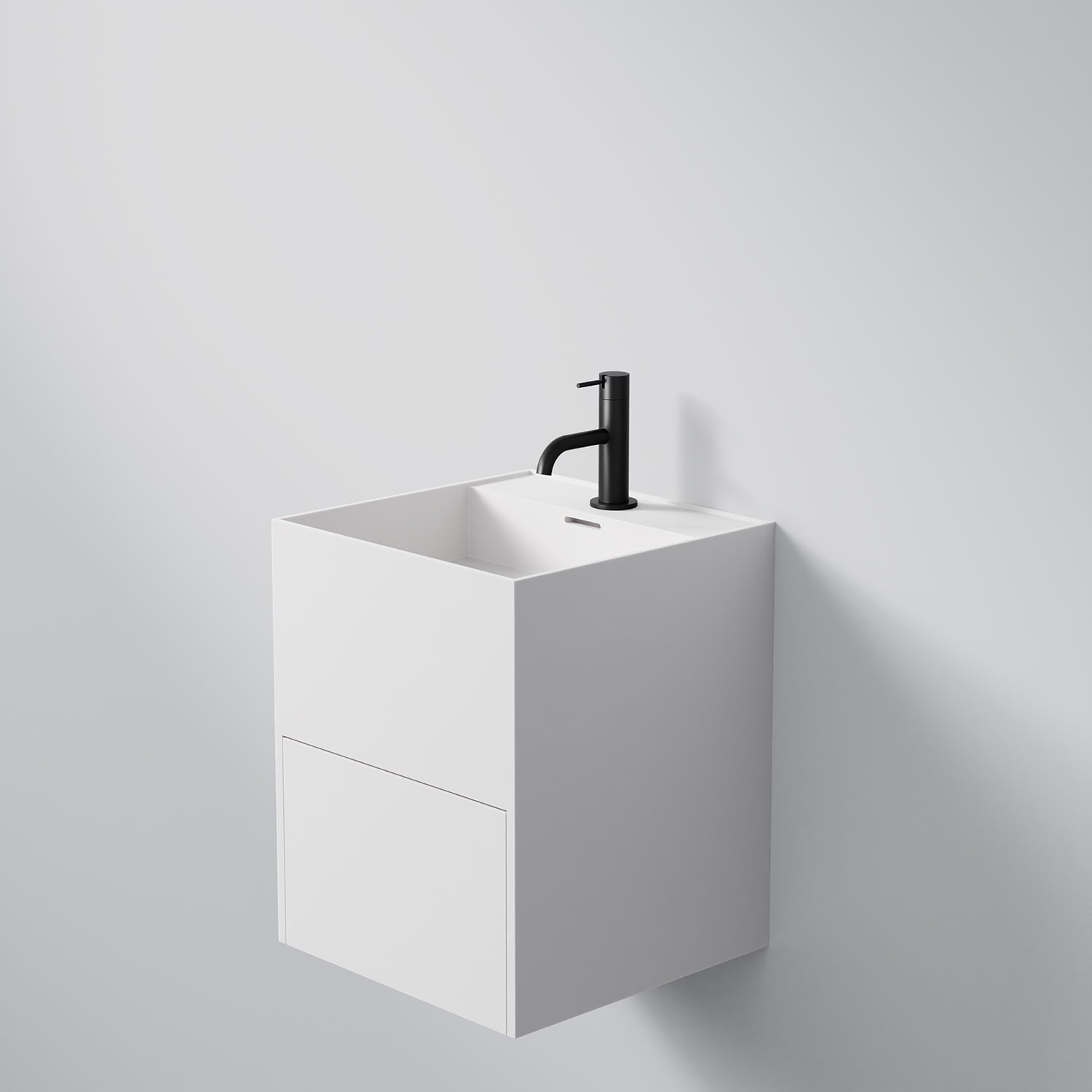 Steinberg Square Solid Surface Wall Mount Washbasin With Drawer (Matt White 400mm x 400mm x 500mm)