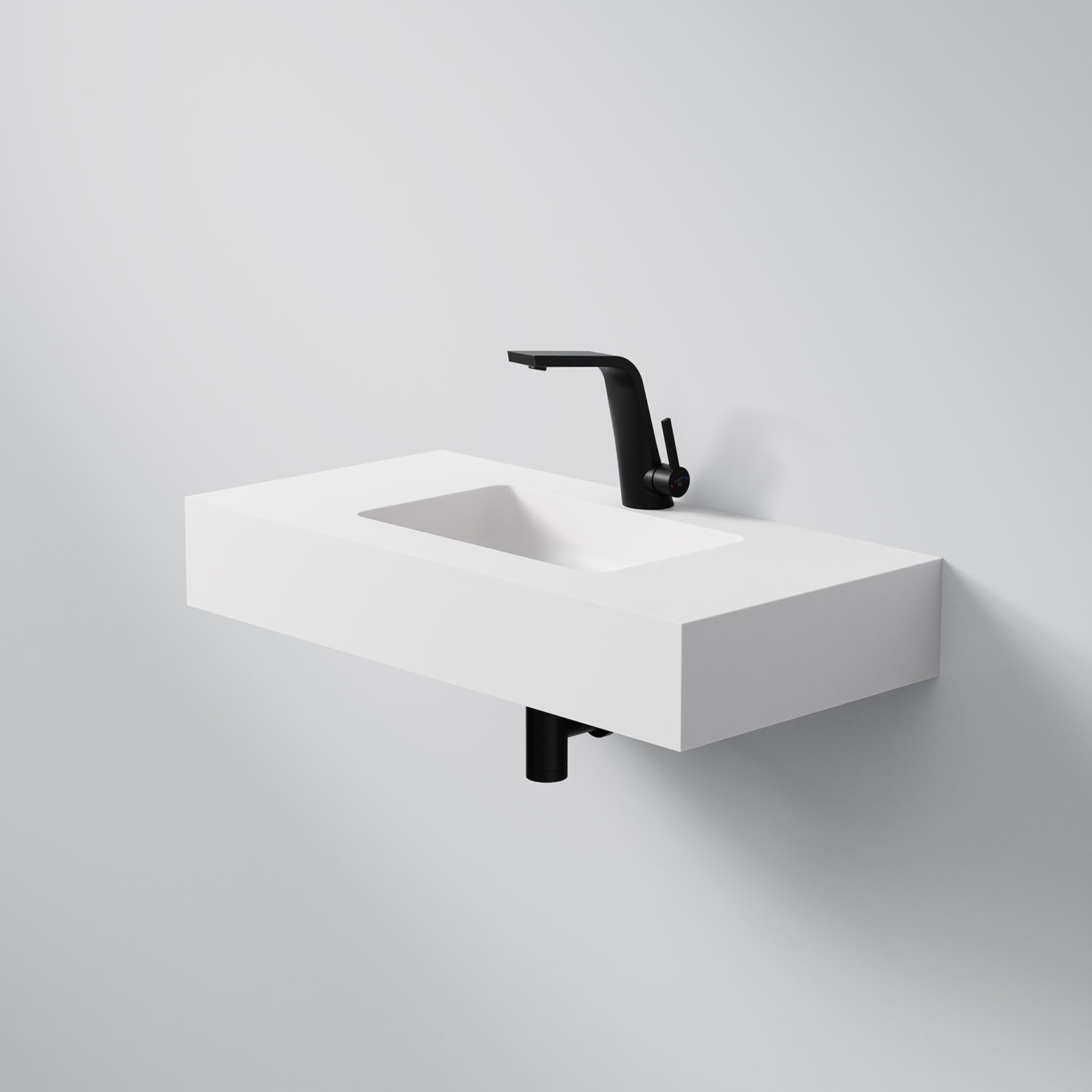 Steinberg Rectangular Solid Surface Wall Mount Washbasin (Matt White 800mm x 400mm x 130mm)