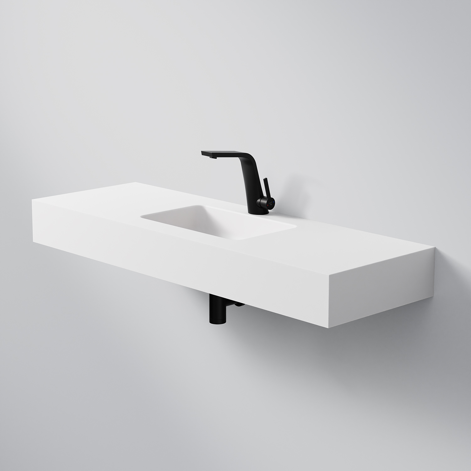 Steinberg Rectangular Solid Surface Wall Mount Washbasin (Matt White 1200mm x 400mm x 130mm)