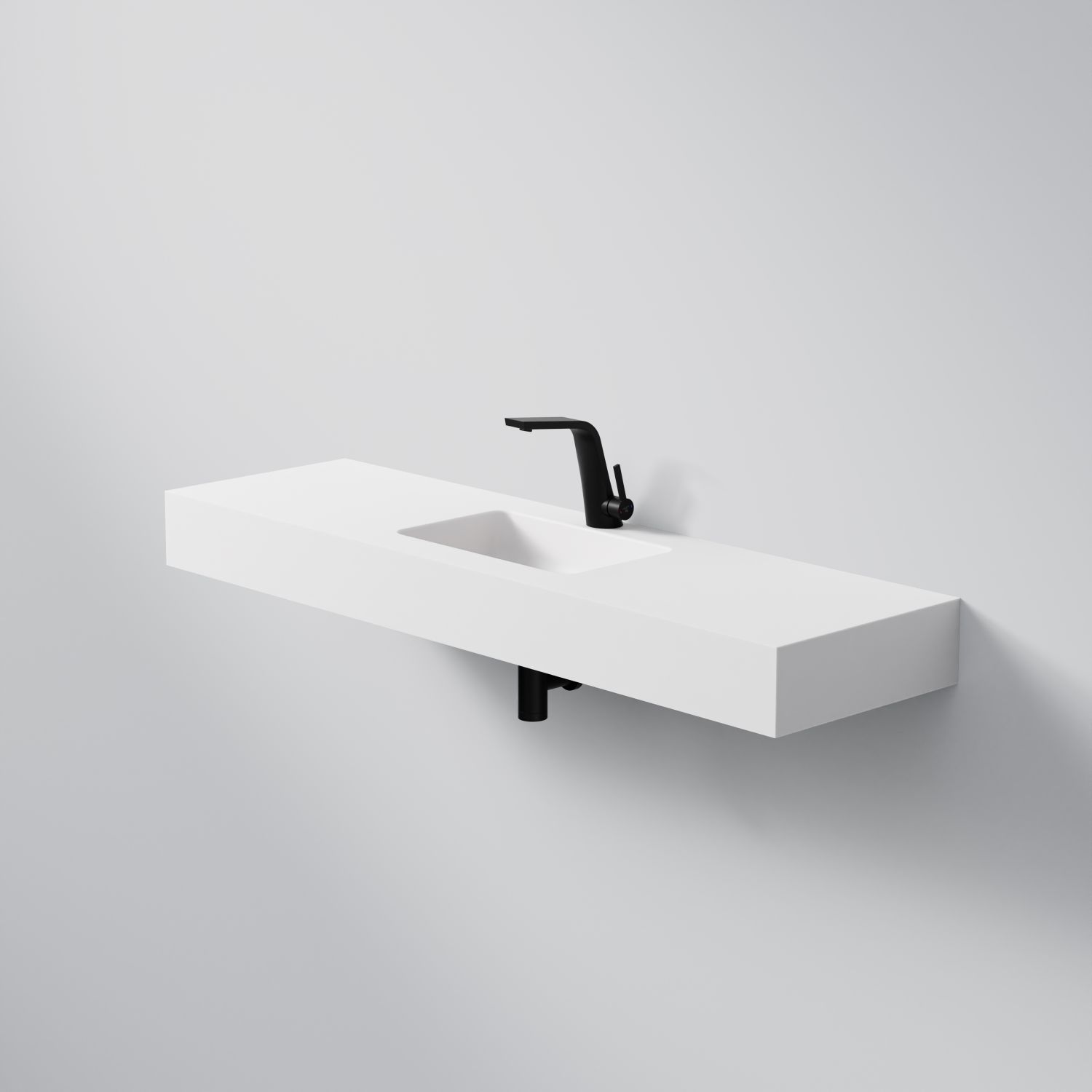 Steinberg Rectangular Solid Surface Wall Mount Washbasin (Matt White 1400mm x 400mm x 130mm)