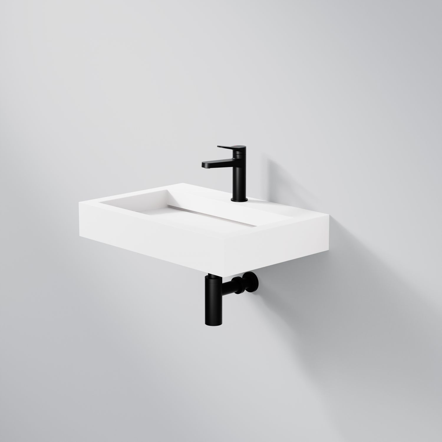 Steinberg Rectangular Solid Surface Wall Mount Washbasin (Matt White 600mm x 400mm x 100mm)