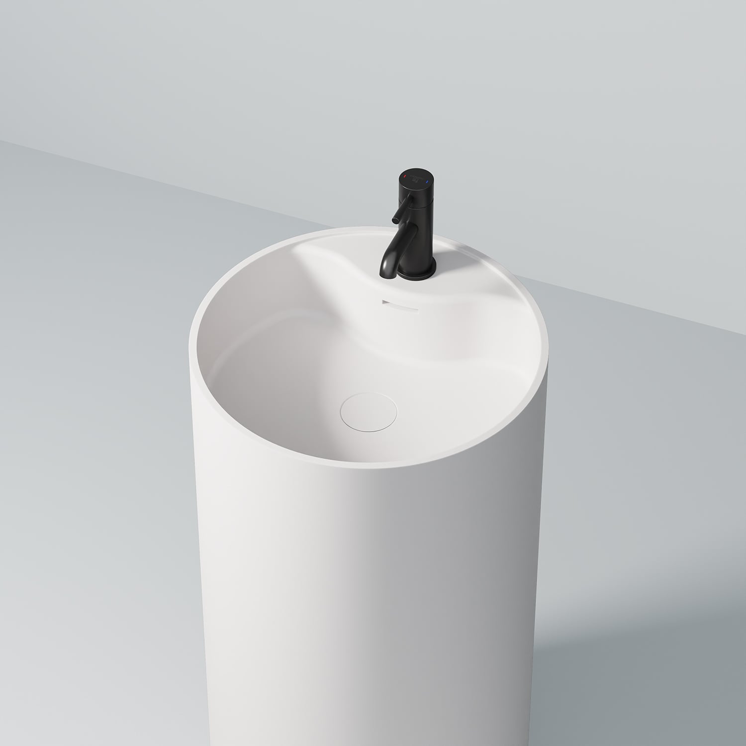Steinberg Round Solid Surface Floor Standing Washbasin (Matt White 450mm x 900mm)