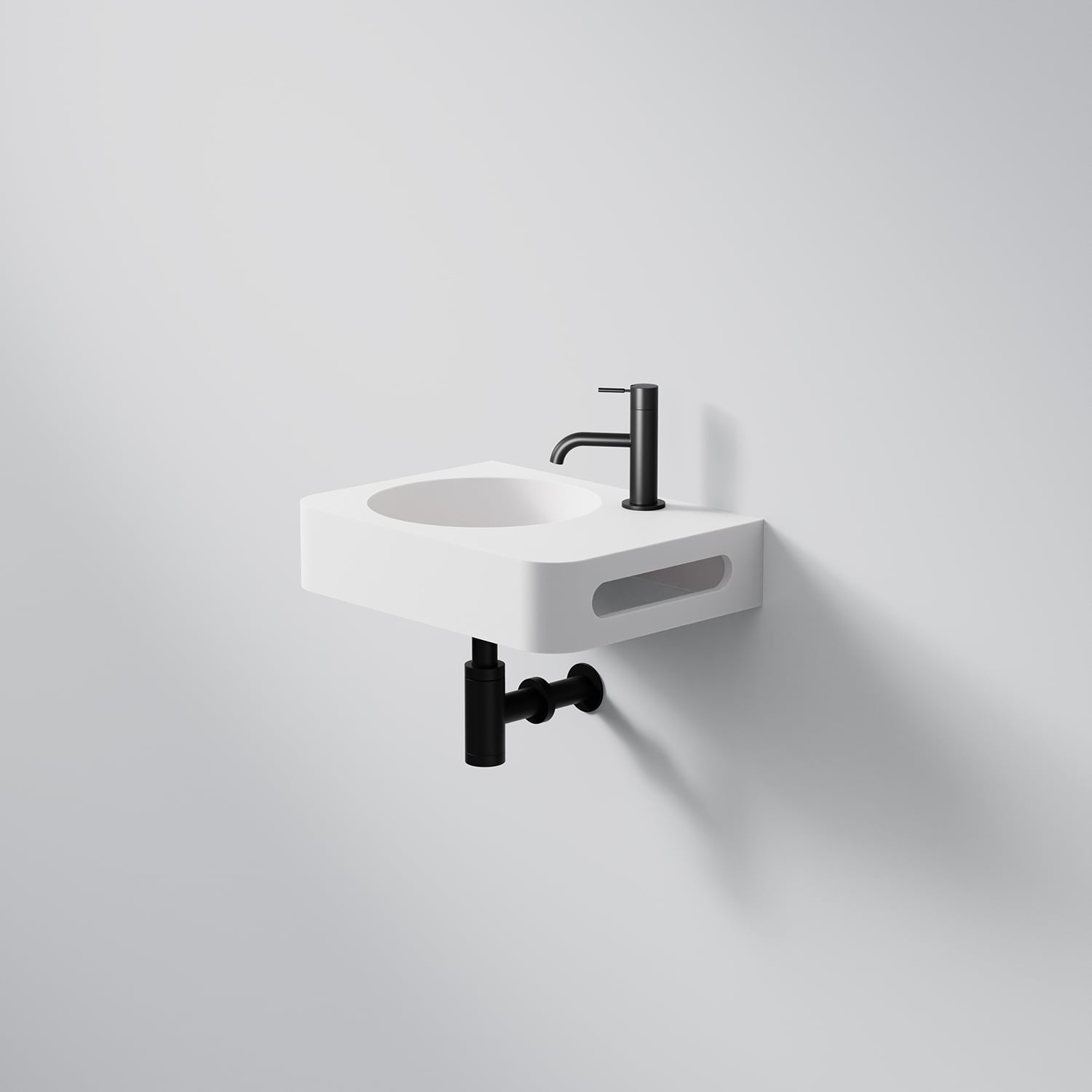 Steinberg Square Solid Surface Wall Mount Washbasin Tap Hole And Towel Holder On Right (Matt White 450mm x 330mm x 140mm)