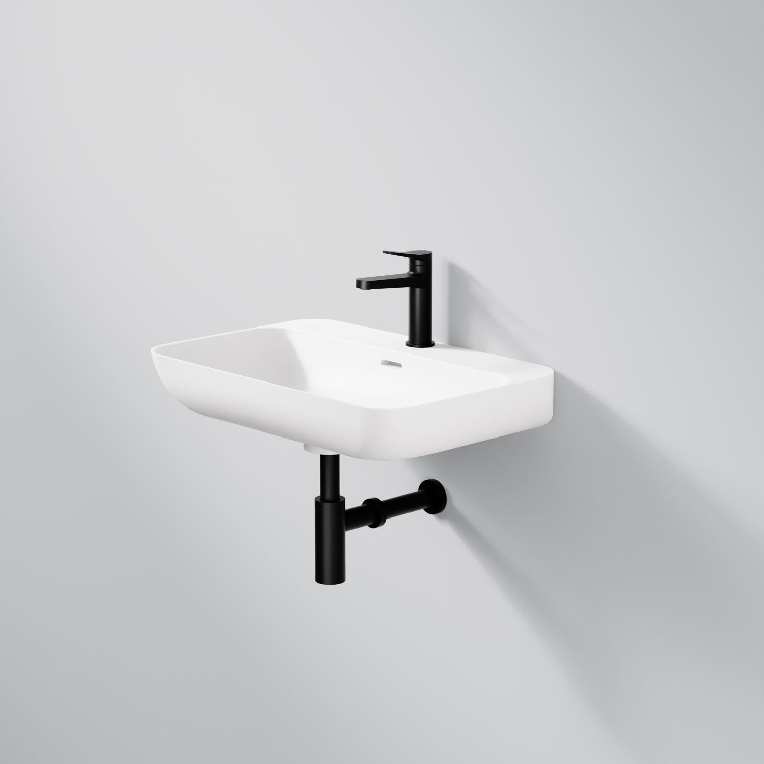 Steinberg Rectangular Solid Surface Wall Mount Washbasin (Matt Black 600mm x 400mm)