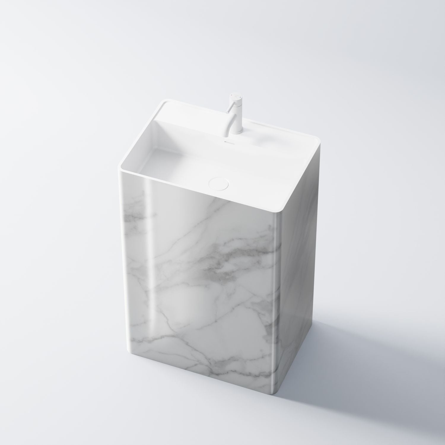 Steinberg Square Solid Surface Floor Standing Washbasin With Tap Hole (Dark Pearl 600mm x 420mm x 900mm)