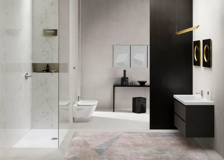 Modern bathroom with elegant design features.