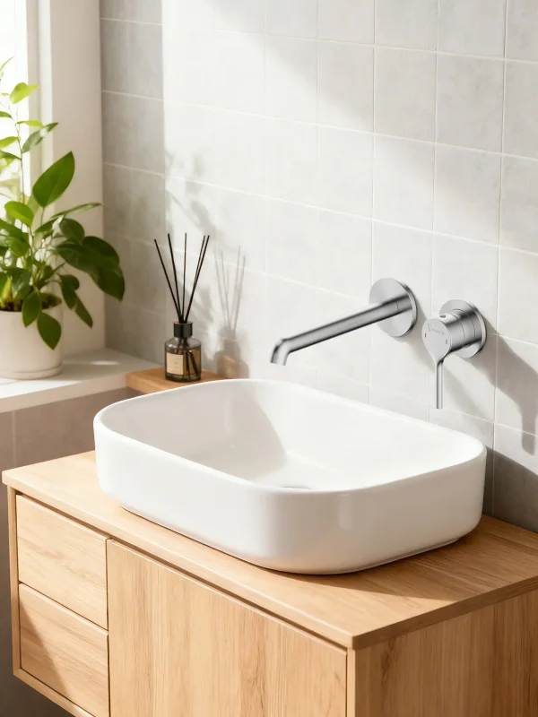 Modern bathroom with stylish sink.
