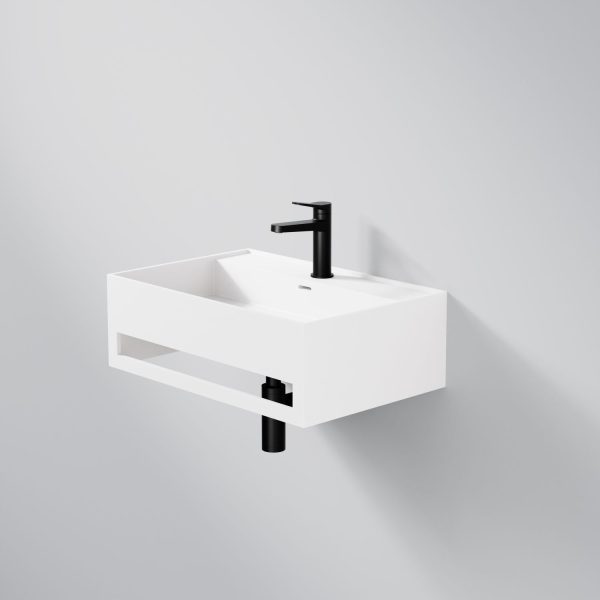 Steinberg Rectangular Solid Surface Wall Mount Washbasin With Towel Holder (Matt Black 600mm x 400mm)