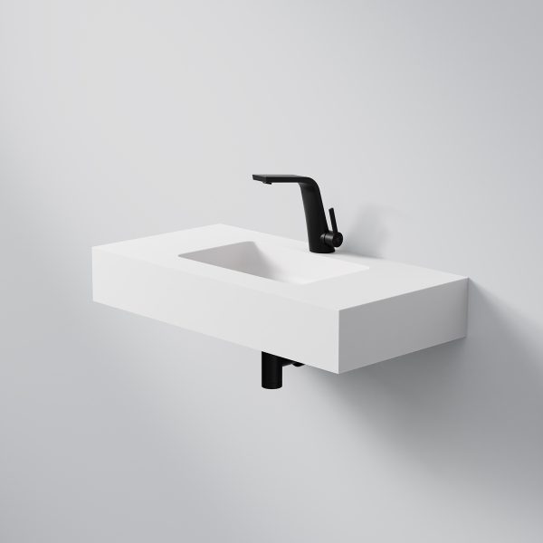 Steinberg Rectangular Solid Surface Wall Mount Washbasin (Matt White 800mm x 400mm x 130mm)