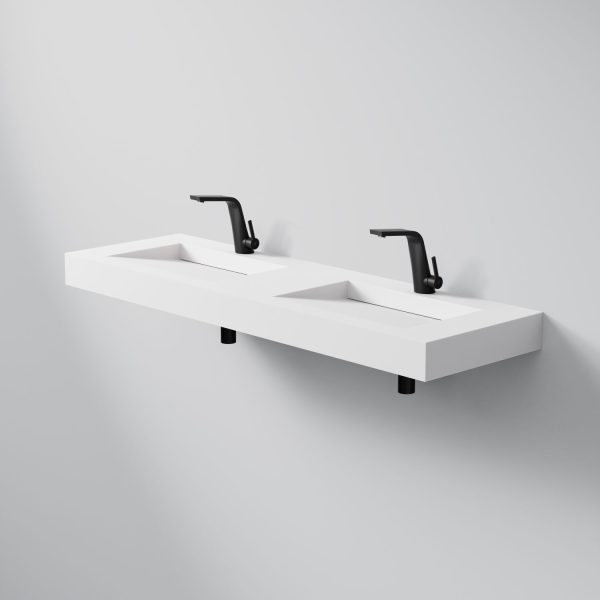 Steinberg Rectangular Solid Surface Wall Mount Double Washbasin (Matt White 1500mm x 460mm x 100mm)
