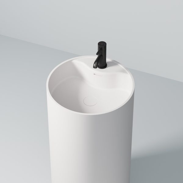 Steinberg Round Solid Surface Floor Standing Washbasin (Matt White 450mm x 900mm)