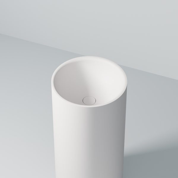 Steinberg Round Solid Surface Floor Standing Washbasin (Matt White 400mm x 890mm)