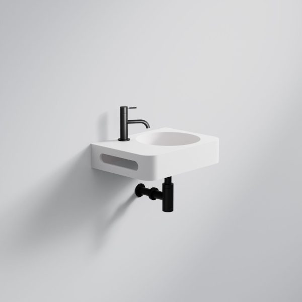 Steinberg Square Solid Surface Wall Mount Washbasin Tap Hole And Towel Holder On Left (Matt White 450mm x 330mm x 140mm)