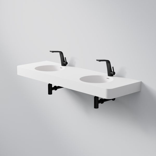 Steinberg Rectangular Solid Surface Wall Mount Double Washbasin (Matt White 1500mm x 480mm x 140mm)
